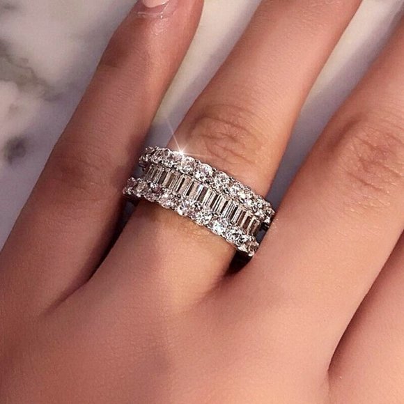 New 925 Sterling Silver Diamond Band Ring - Picture 2 of 4